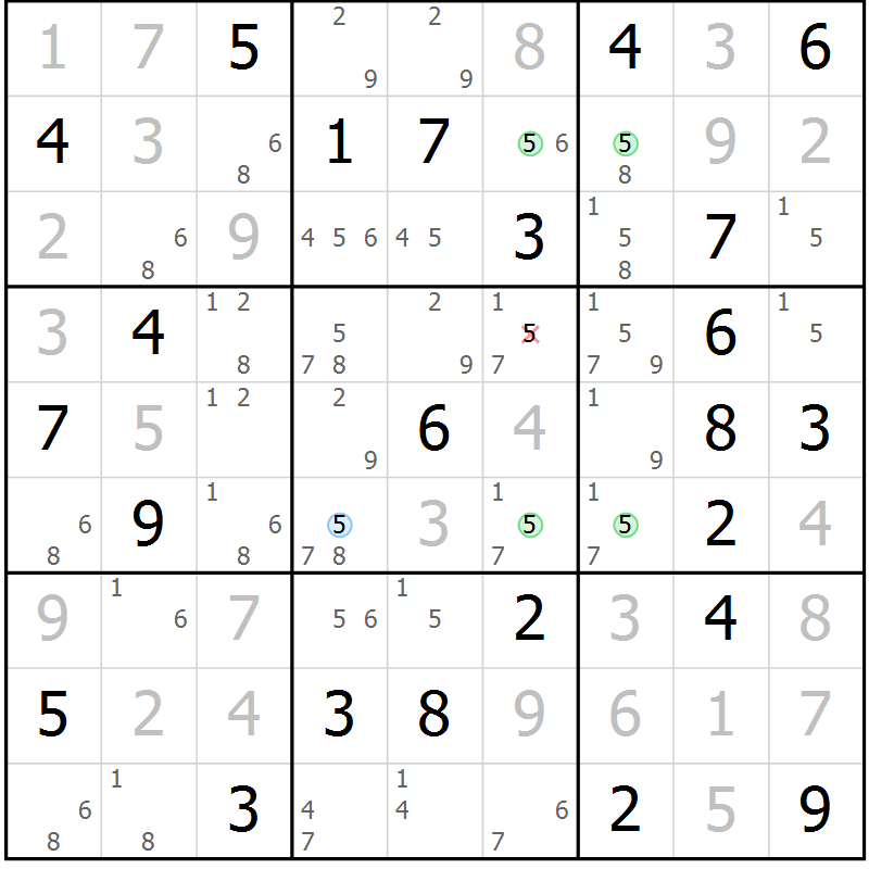 Position des candidats pour la solution de la Gr 73 page 76 du magazine de sudoku Virtuose n° 111