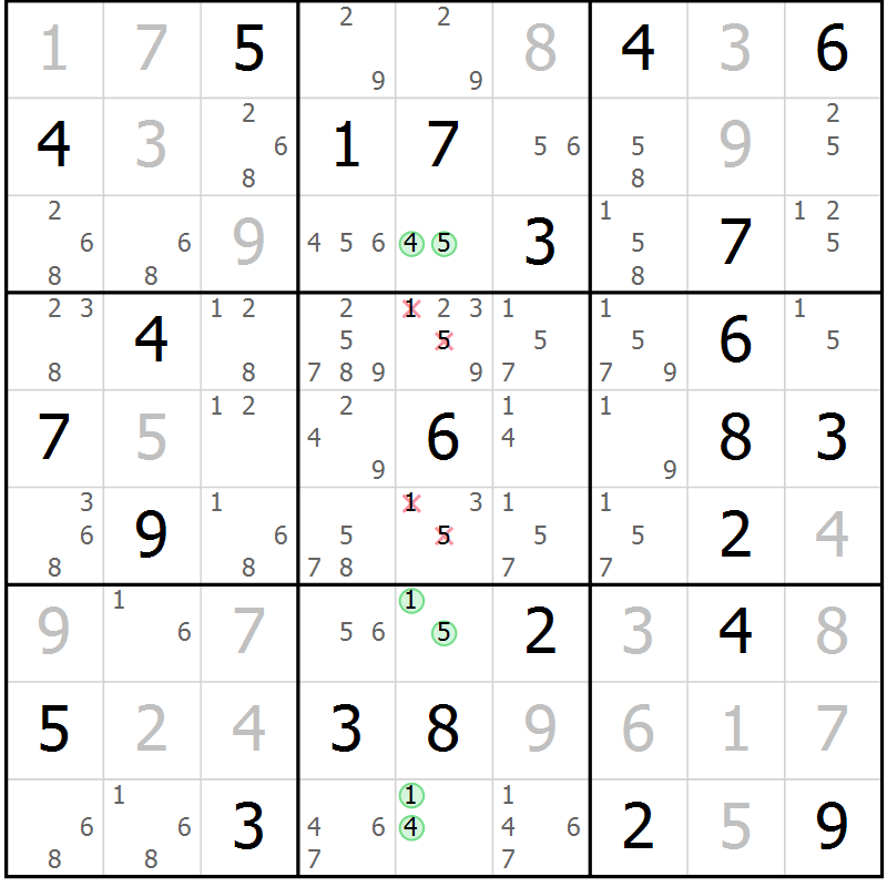 Position des candidats pour la solution de la Gr 73 page 76 du magazine de sudoku Virtuose n° 111