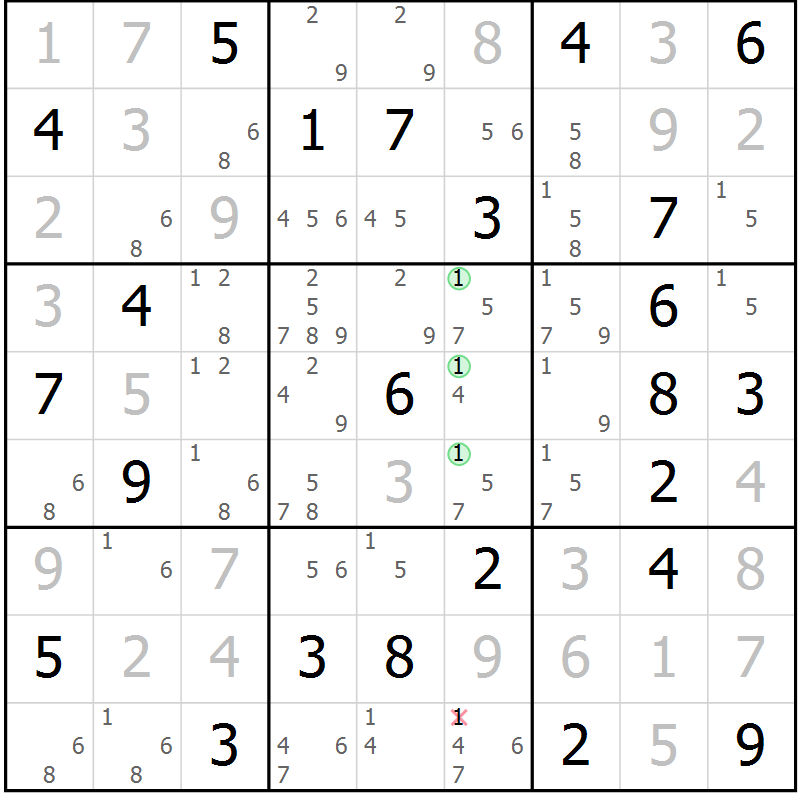 Position des candidats pour la solution de la Gr 73 page 76 du magazine de sudoku Virtuose n° 111