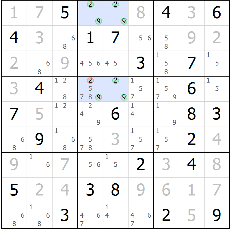 Position des candidats pour la solution de la Gr 73 page 76 du magazine de sudoku Virtuose n° 111
