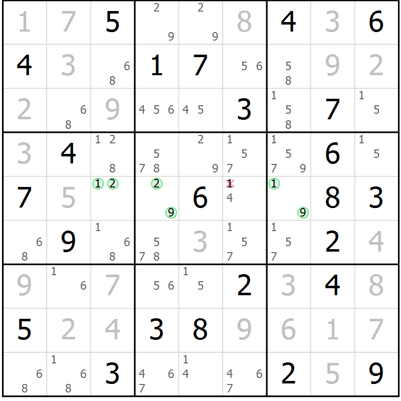 Position des candidats pour la solution de la Gr 73 page 76 du magazine de sudoku Virtuose n° 111