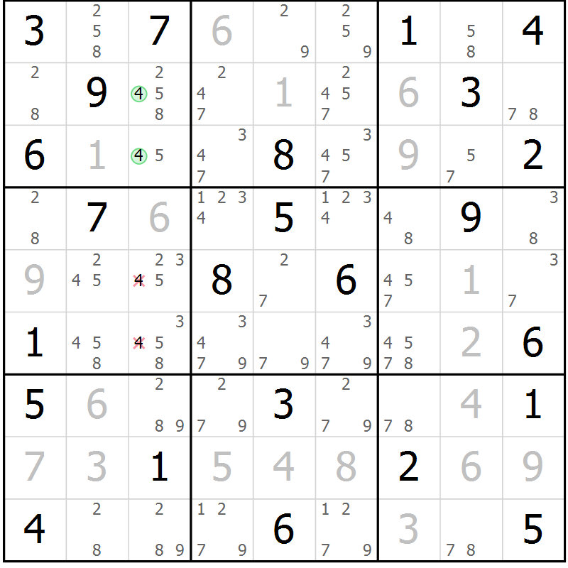 Position des candidats pour la solution de la Gr 74 page 77 du magazine de sudoku Virtuose n° 111
