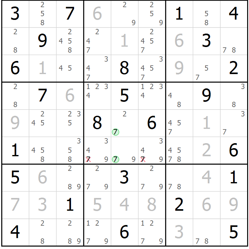 Position des candidats pour la solution de la Gr 74 page 77 du magazine de sudoku Virtuose n° 111