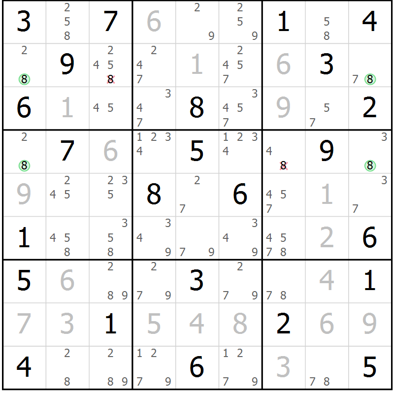 Position des candidats pour la solution de la Gr 74 page 77 du magazine de sudoku Virtuose n° 111