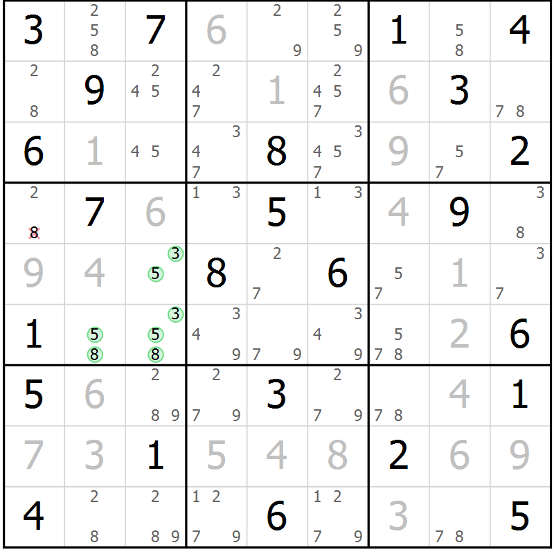 Position des candidats pour la solution de la Gr 74 page 77 du magazine de sudoku Virtuose n° 111