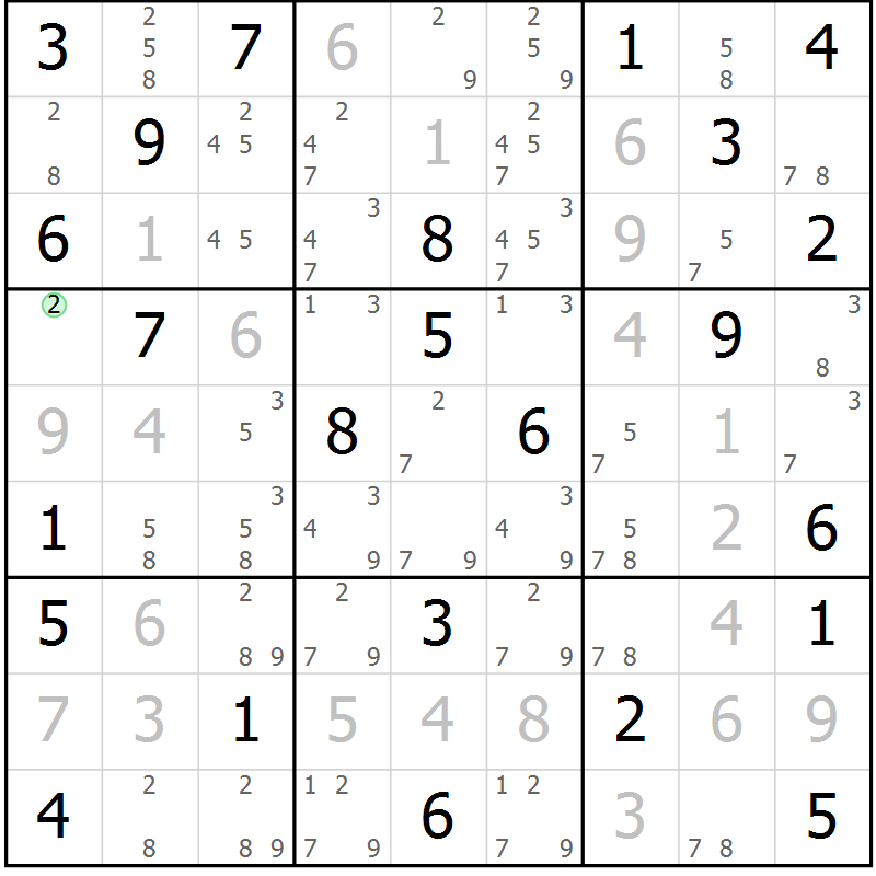 Position des candidats pour la solution de la Gr 74 page 77 du magazine de sudoku Virtuose n° 111