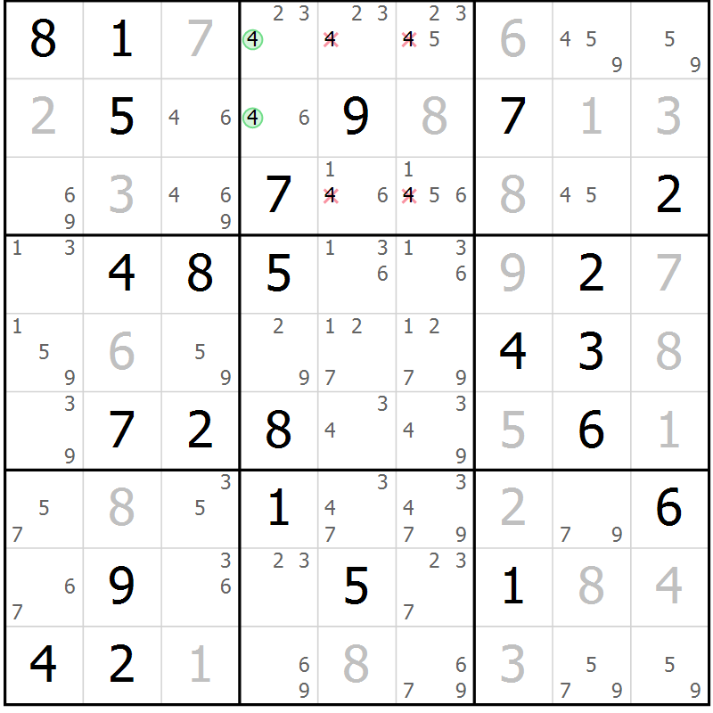 Position des candidats pour la solution de la Gr 75 page 78 du magazine de sudoku Virtuose n° 111