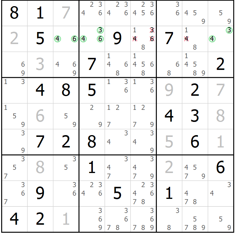 Position des candidats pour la solution de la Gr 75 page 78 du magazine de sudoku Virtuose n° 111
