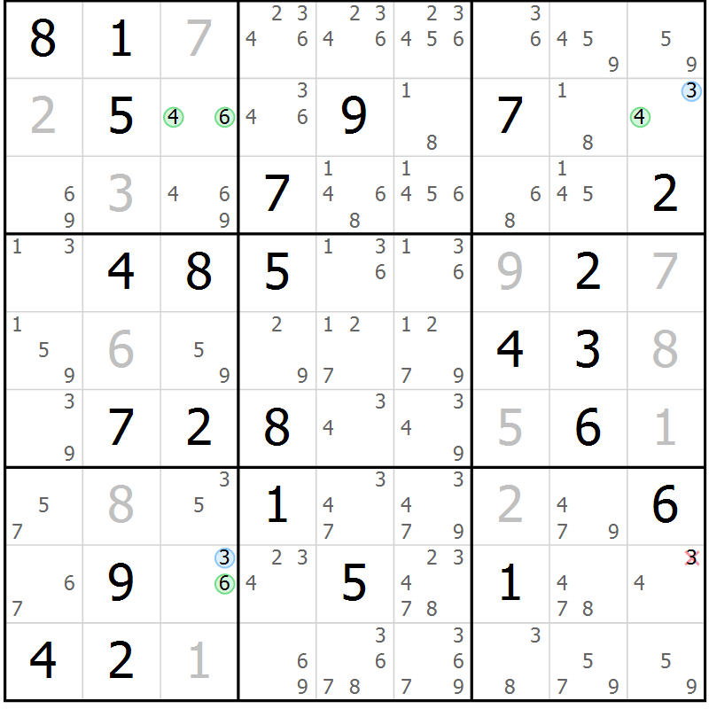 Position des candidats pour la solution de la Gr 75 page 78 du magazine de sudoku Virtuose n° 111