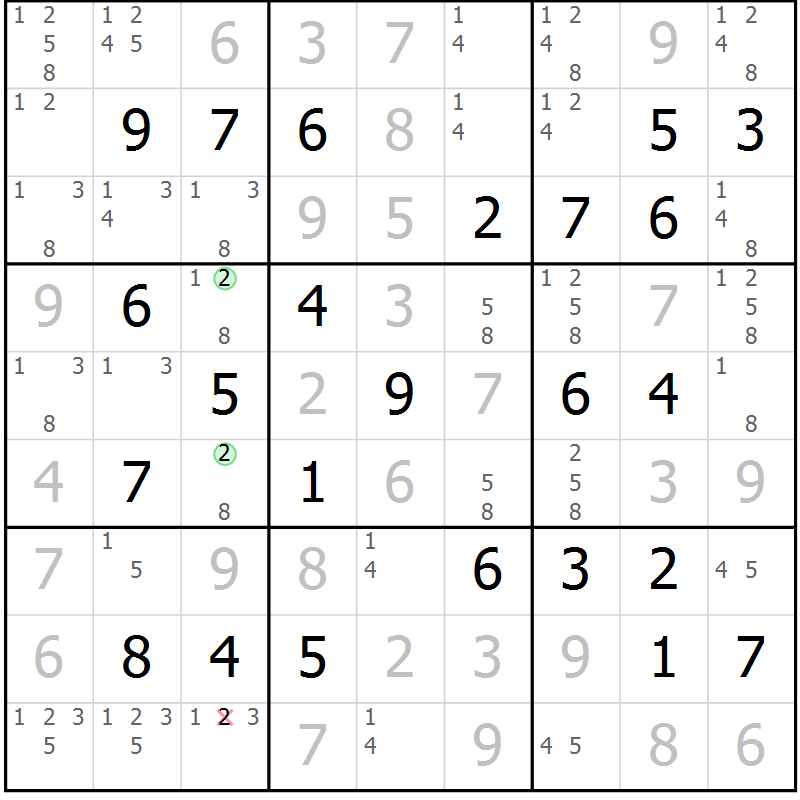 Position des candidats pour la solution de la Gr 76 page 79 du magazine de sudoku Virtuose n° 111