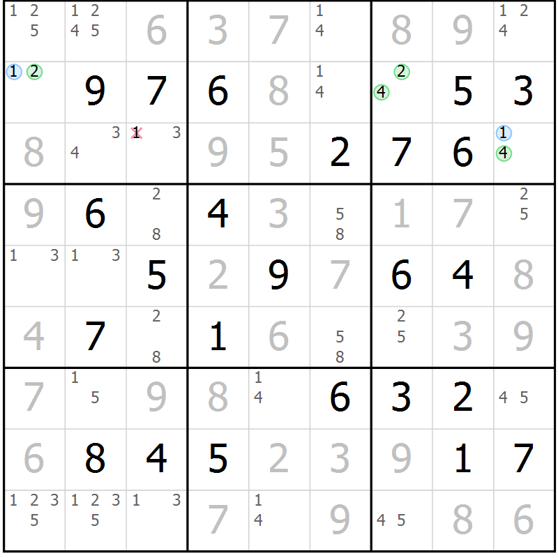 Position des candidats pour la solution de la Gr 76 page 79 du magazine de sudoku Virtuose n° 111