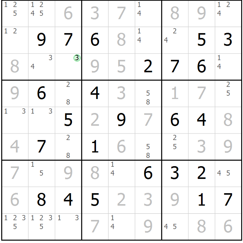 Position des candidats pour la solution de la Gr 76 page 79 du magazine de sudoku Virtuose n° 111