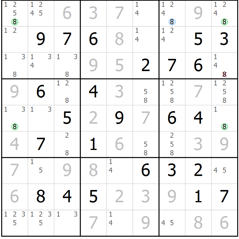 Position des candidats pour la solution de la Gr 76 page 79 du magazine de sudoku Virtuose n° 111