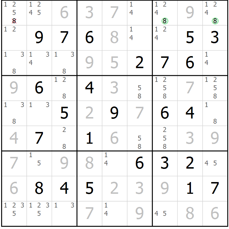 Position des candidats pour la solution de la Gr 76 page 79 du magazine de sudoku Virtuose n° 111