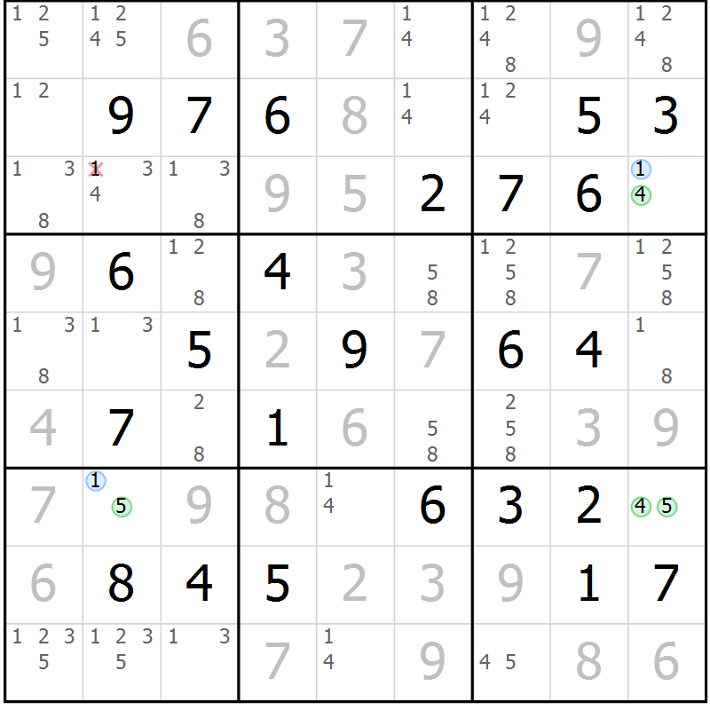 Position des candidats pour la solution de la Gr 76 page 79 du magazine de sudoku Virtuose n° 111
