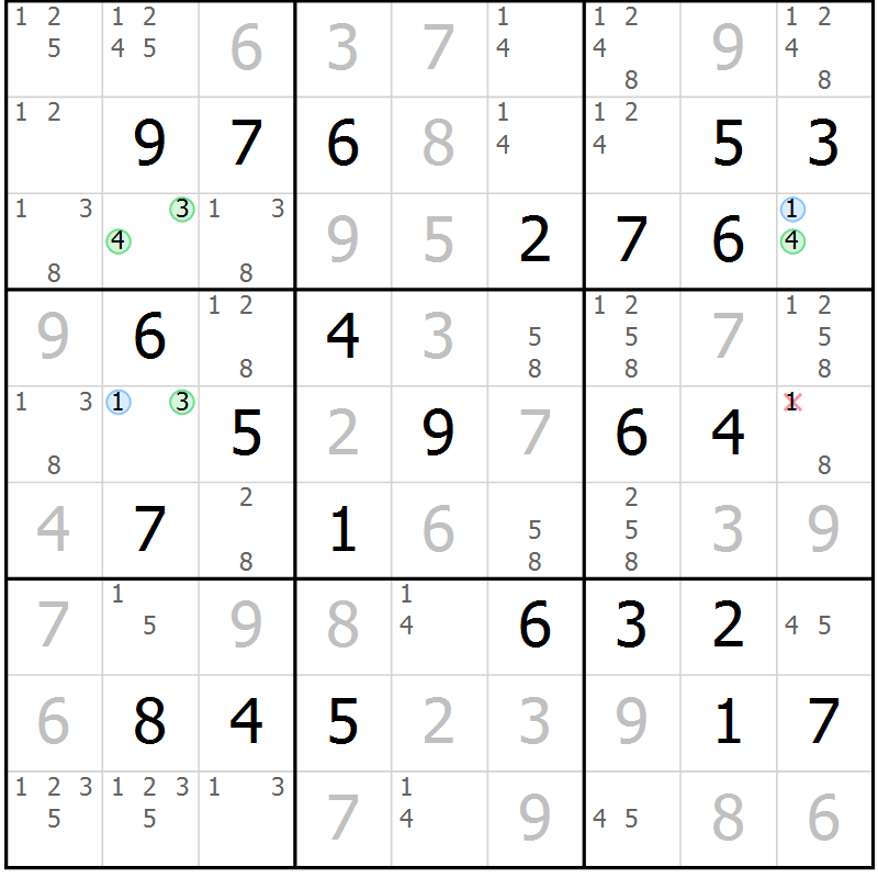 Position des candidats pour la solution de la Gr 76 page 79 du magazine de sudoku Virtuose n° 111