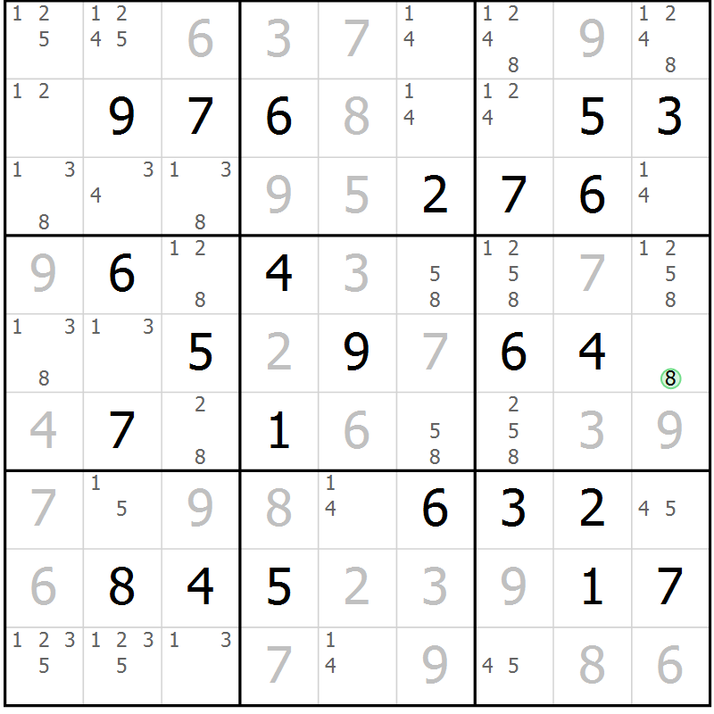 Position des candidats pour la solution de la Gr 76 page 79 du magazine de sudoku Virtuose n° 111