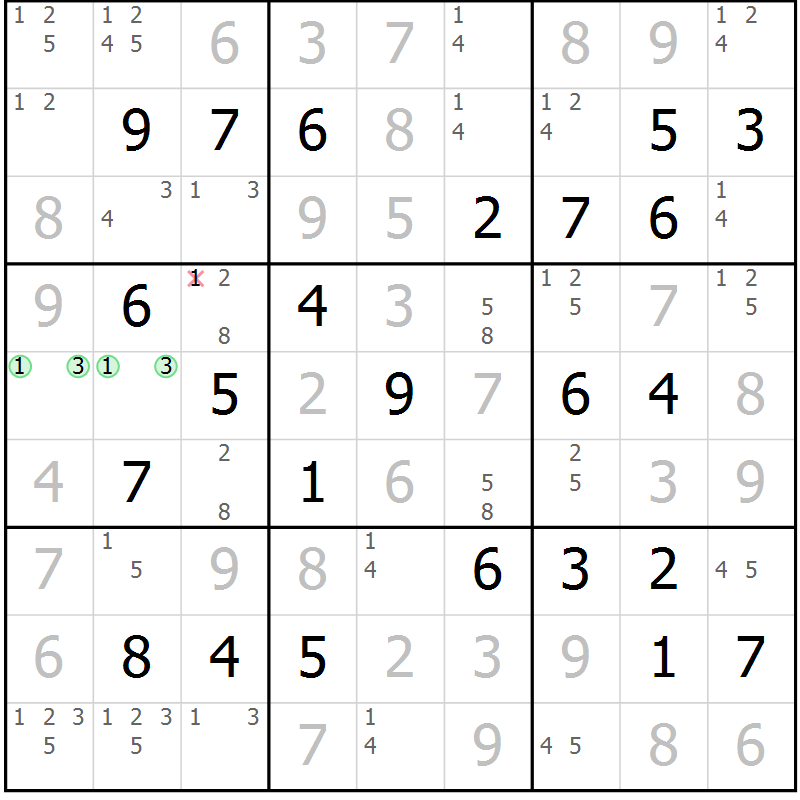 Position des candidats pour la solution de la Gr 76 page 79 du magazine de sudoku Virtuose n° 111