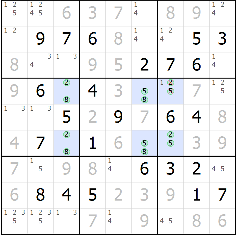 Position des candidats pour la solution de la Gr 76 page 79 du magazine de sudoku Virtuose n° 111