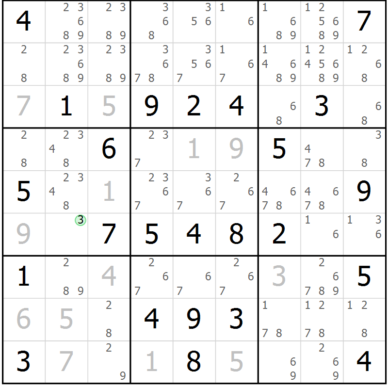 Position des candidats pour la solution de la Gr 77 page 80 du magazine de sudoku Virtuose n° 111