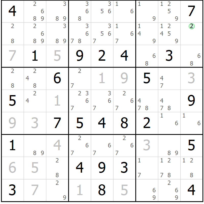 Position des candidats pour la solution de la Gr 77 page 80 du magazine de sudoku Virtuose n° 111