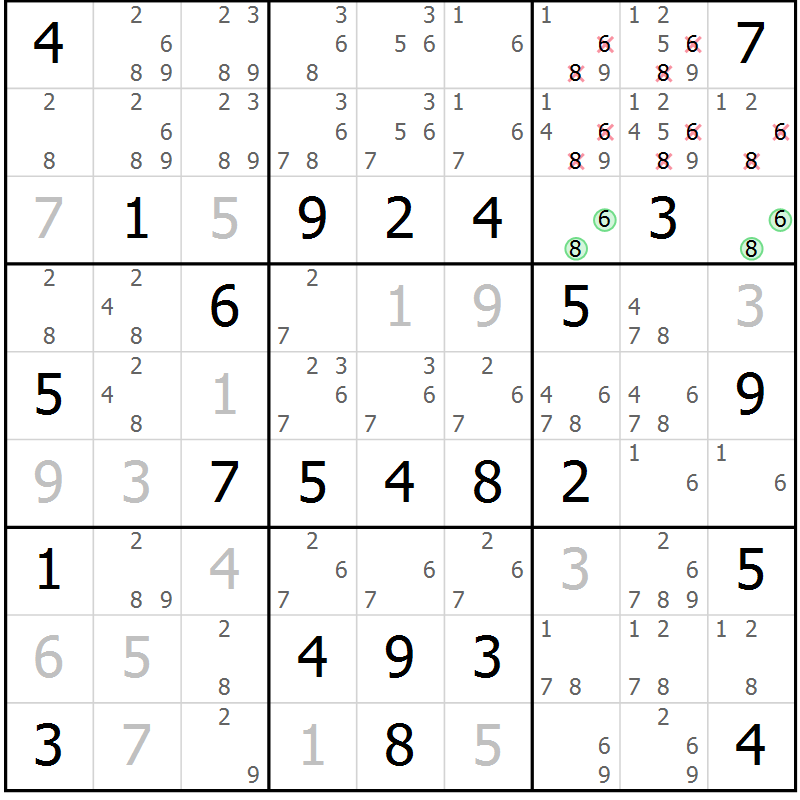 Position des candidats pour la solution de la Gr 77 page 80 du magazine de sudoku Virtuose n° 111