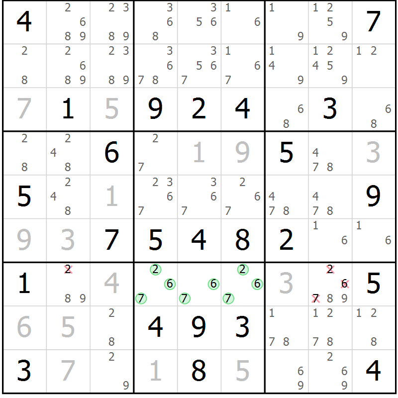 Position des candidats pour la solution de la Gr 77 page 80 du magazine de sudoku Virtuose n° 111