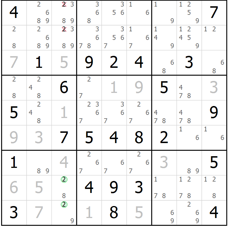Position des candidats pour la solution de la Gr 77 page 80 du magazine de sudoku Virtuose n° 111