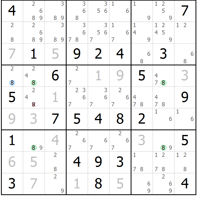 Position des candidats pour la solution de la Gr 77 page 80 du magazine de sudoku Virtuose n° 111