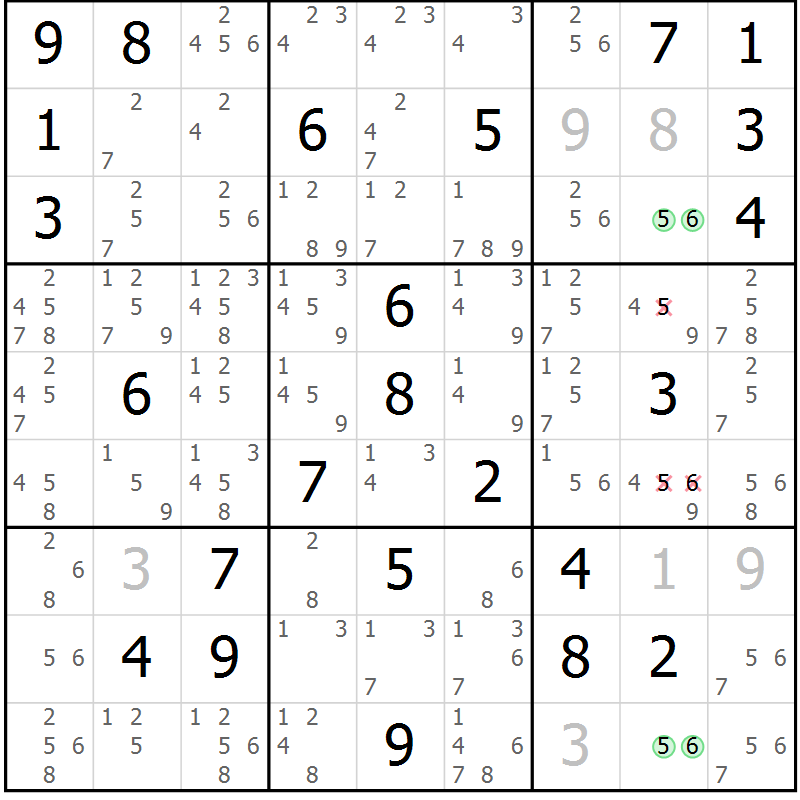 Position des candidats pour la solution de la Gr 78 page 81 du magazine de sudoku Virtuose n° 111