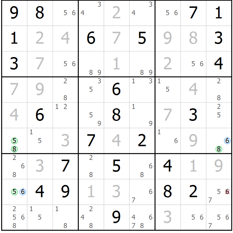 Position des candidats pour la solution de la Gr 78 page 81 du magazine de sudoku Virtuose n° 111