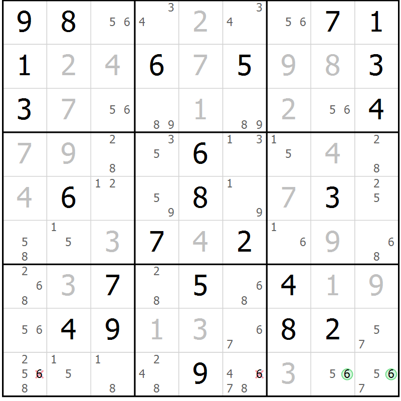 Position des candidats pour la solution de la Gr 78 page 81 du magazine de sudoku Virtuose n° 111