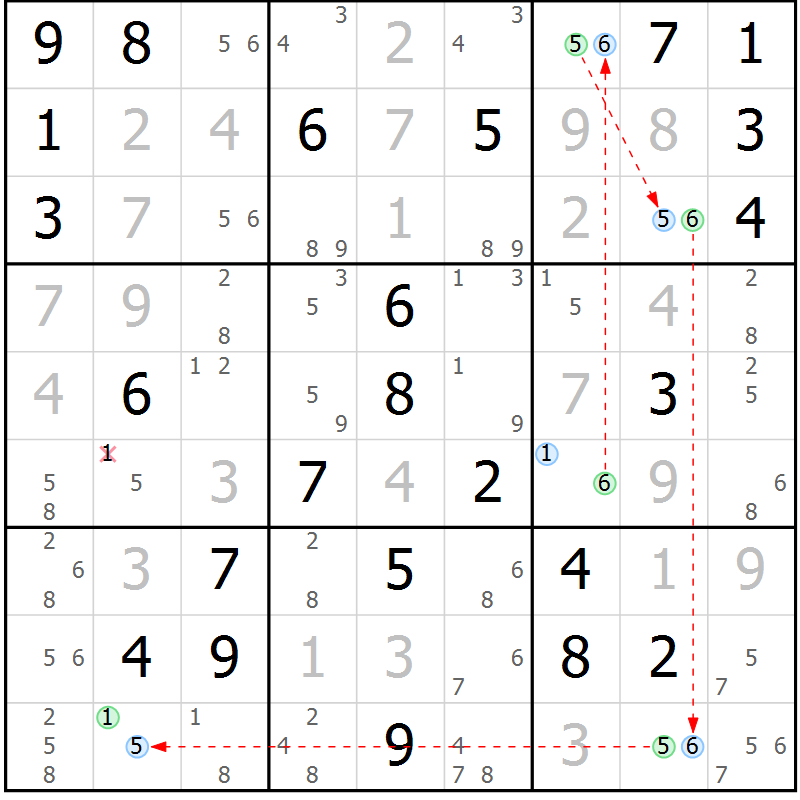 Position des candidats pour la solution de la Gr 78 page 81 du magazine de sudoku Virtuose n° 111