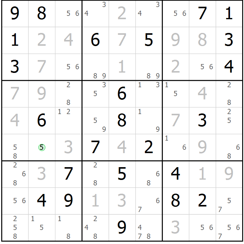 Position des candidats pour la solution de la Gr 78 page 81 du magazine de sudoku Virtuose n° 111