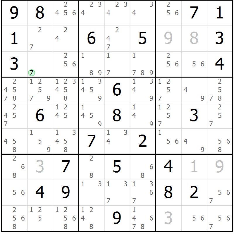 Position des candidats pour la solution de la Gr 78 page 81 du magazine de sudoku Virtuose n° 111
