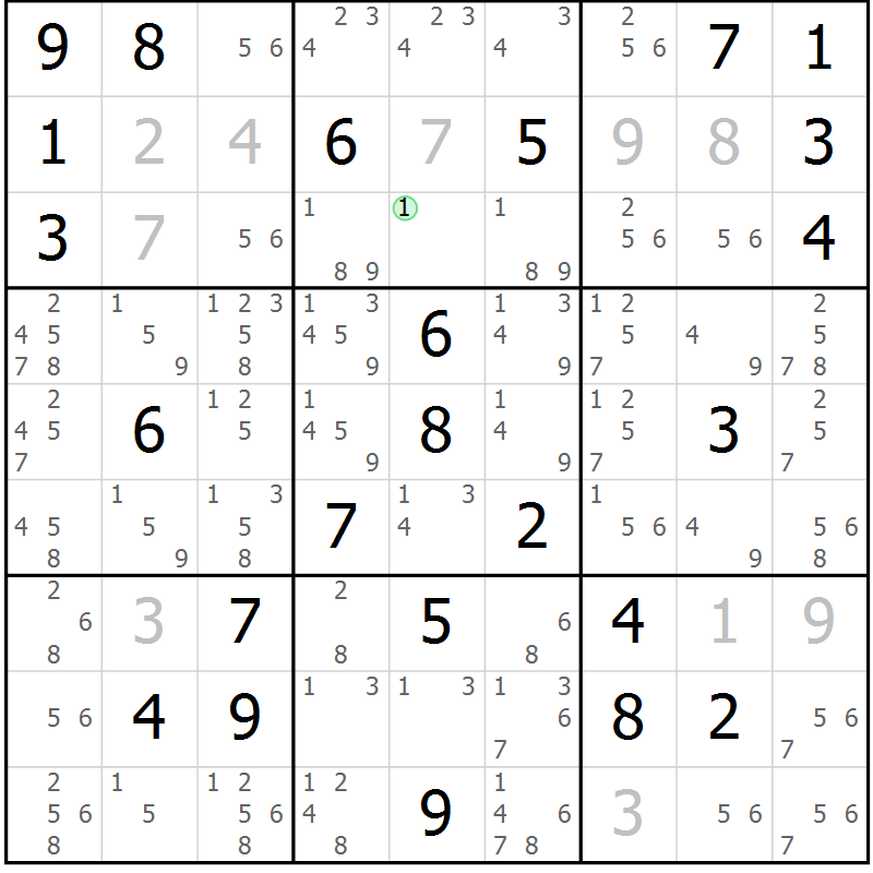Position des candidats pour la solution de la Gr 78 page 81 du magazine de sudoku Virtuose n° 111