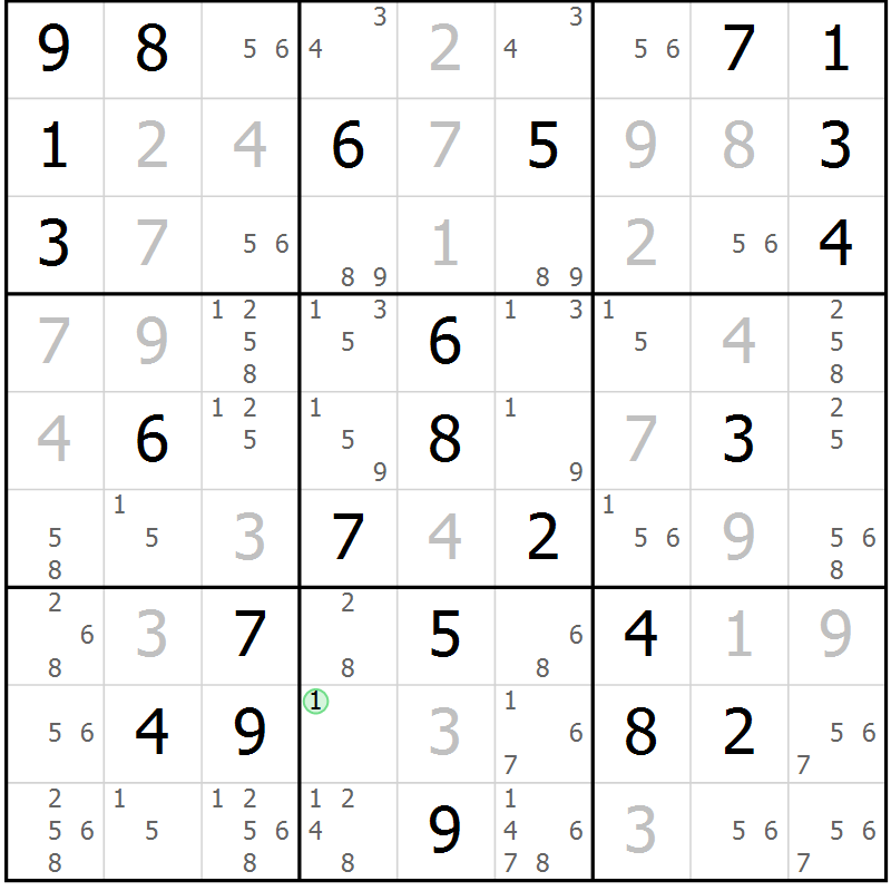 Position des candidats pour la solution de la Gr 78 page 81 du magazine de sudoku Virtuose n° 111