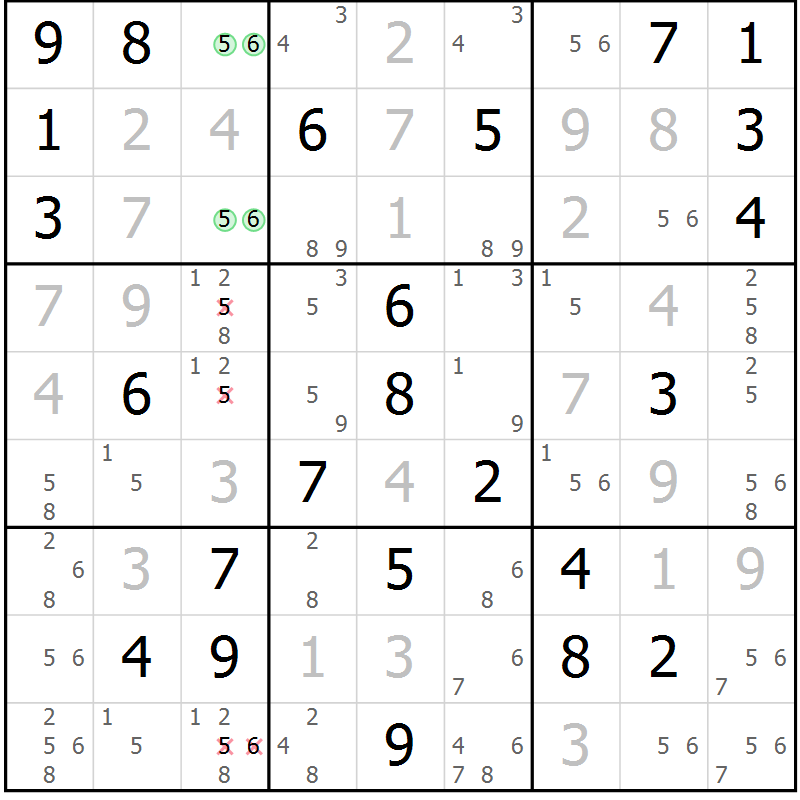 Position des candidats pour la solution de la Gr 78 page 81 du magazine de sudoku Virtuose n° 111