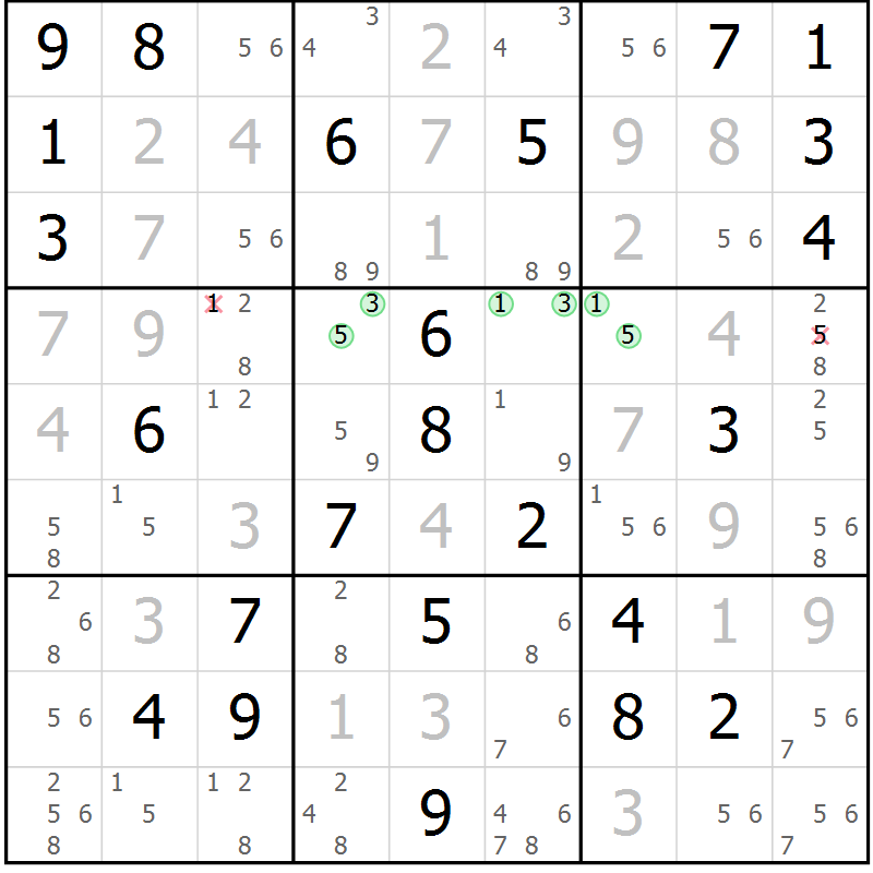 Position des candidats pour la solution de la Gr 78 page 81 du magazine de sudoku Virtuose n° 111