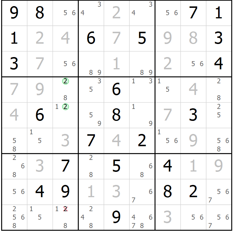 Position des candidats pour la solution de la Gr 78 page 81 du magazine de sudoku Virtuose n° 111