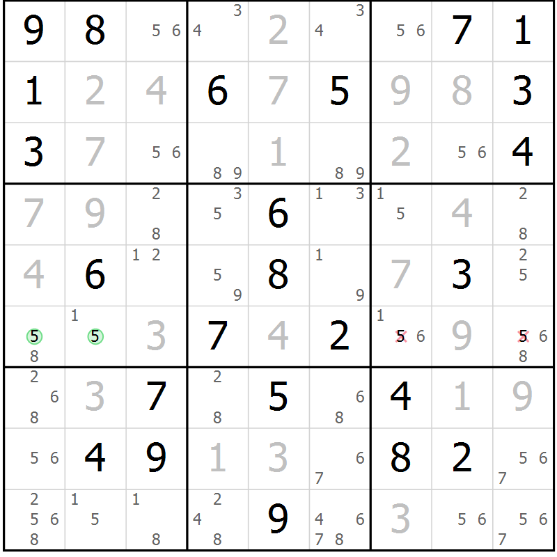 Position des candidats pour la solution de la Gr 78 page 81 du magazine de sudoku Virtuose n° 111