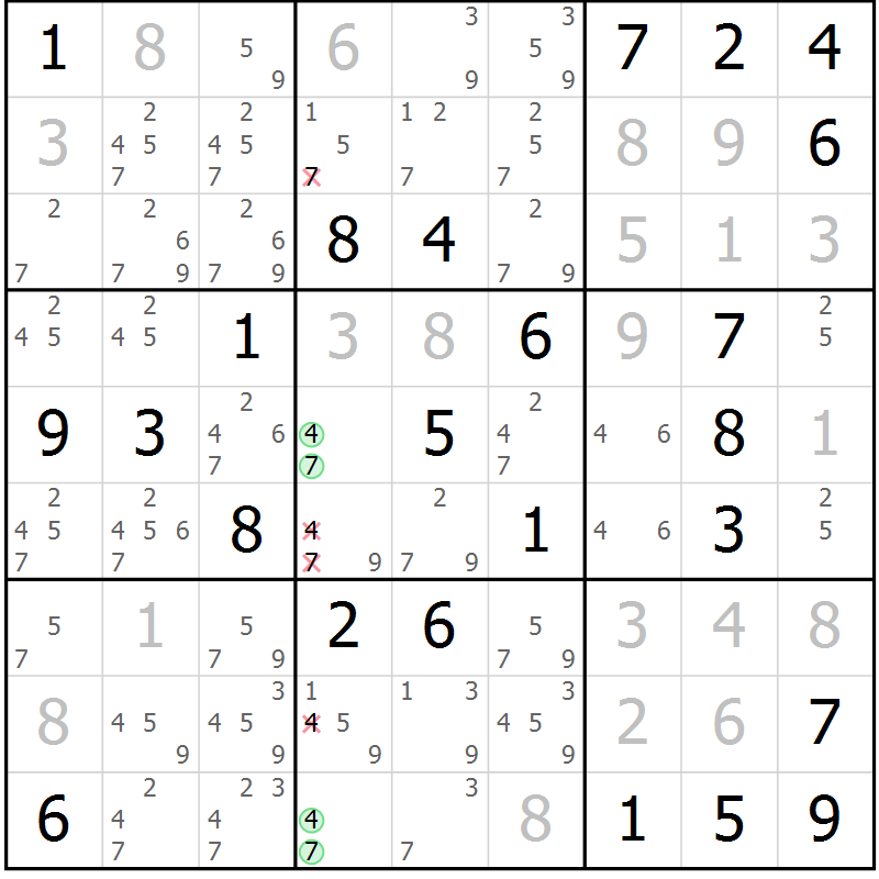 Position des candidats pour la solution de la Gr 79 page 82 du magazine de sudoku Virtuose n° 111