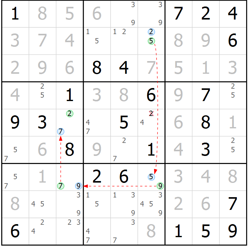Position des candidats pour la solution de la Gr 79 page 82 du magazine de sudoku Virtuose n° 111