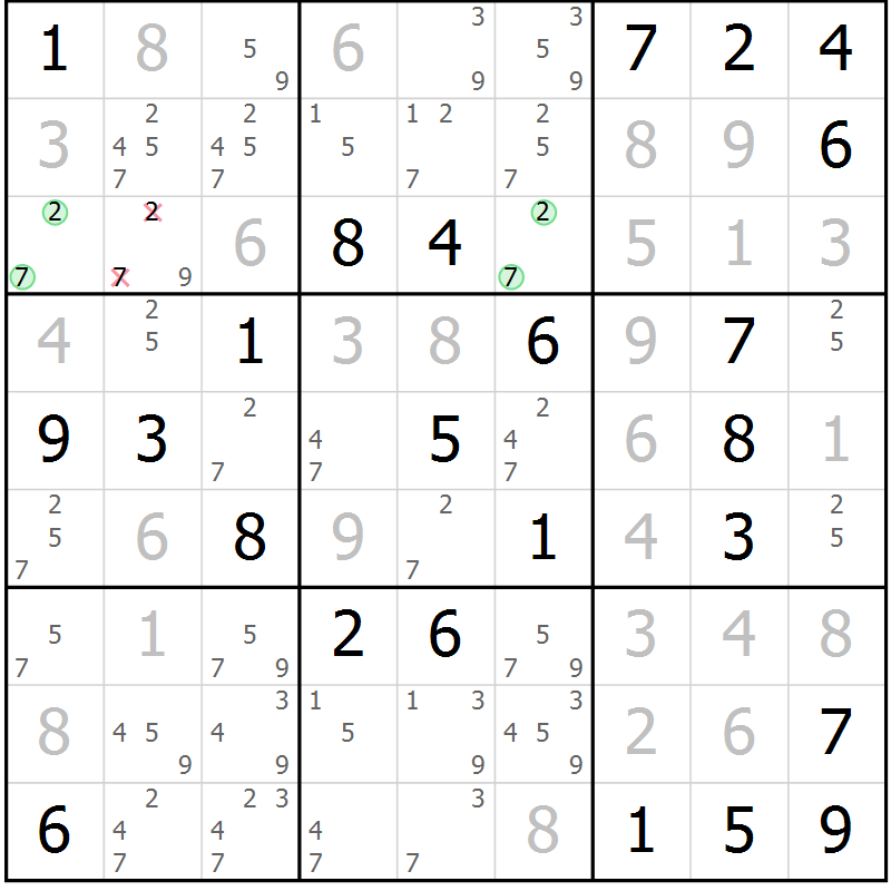 Position des candidats pour la solution de la Gr 79 page 82 du magazine de sudoku Virtuose n° 111