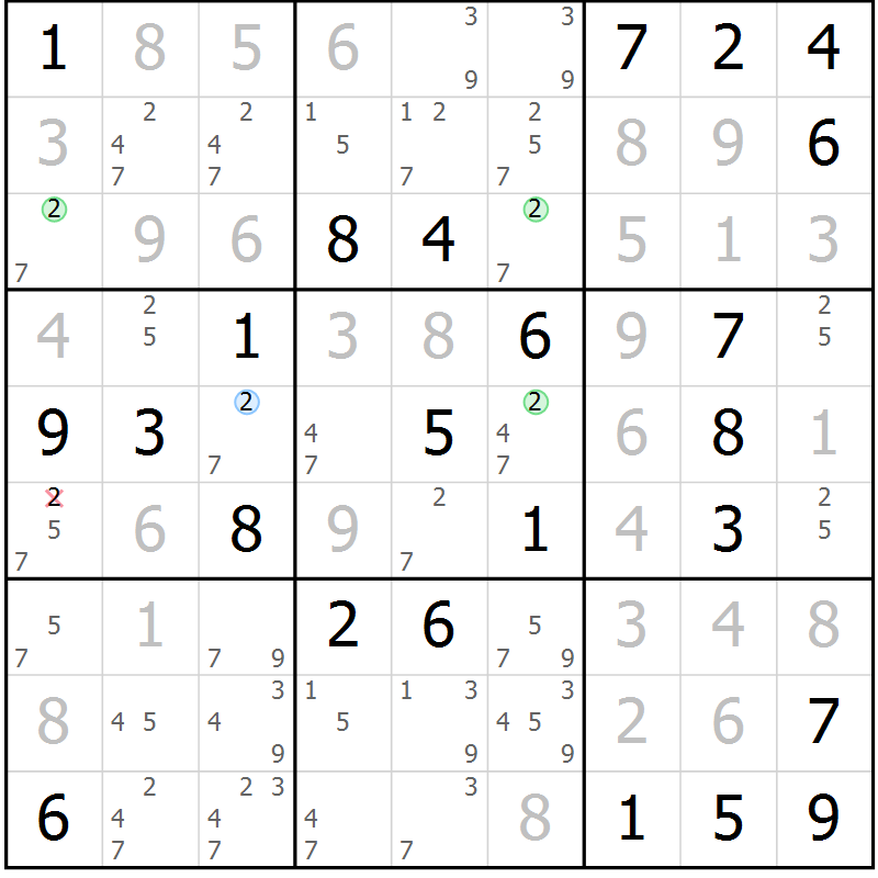 Position des candidats pour la solution de la Gr 79 page 82 du magazine de sudoku Virtuose n° 111