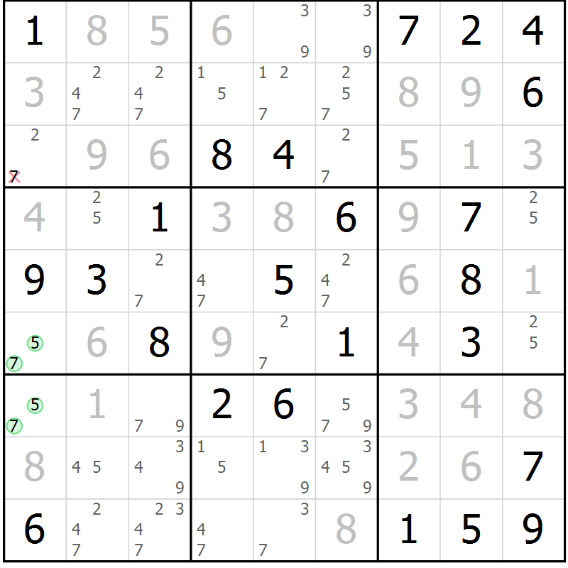 Position des candidats pour la solution de la Gr 79 page 82 du magazine de sudoku Virtuose n° 111
