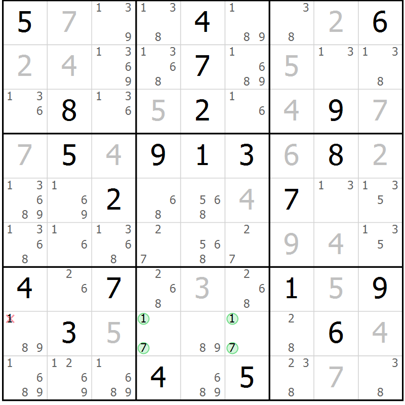 Position des candidats pour la solution de la Gr 8 page 11 du magazine de sudoku Virtuose n° 111