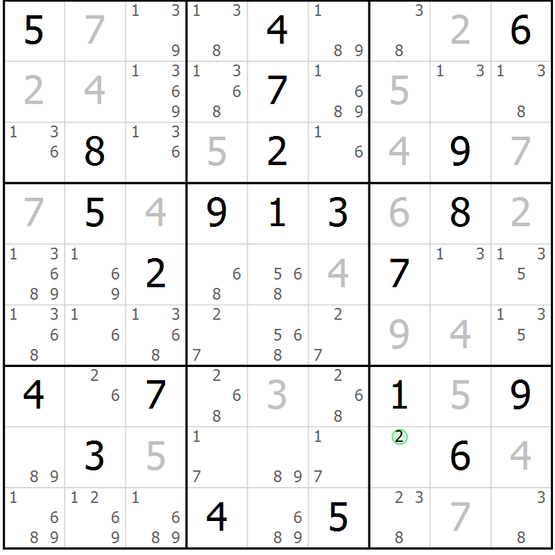 Position des candidats pour la solution de la Gr 8 page 11 du magazine de sudoku Virtuose n° 111