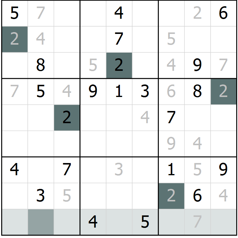 Position des candidats pour la solution de la Gr 8 page 11 du magazine de sudoku Virtuose n° 111