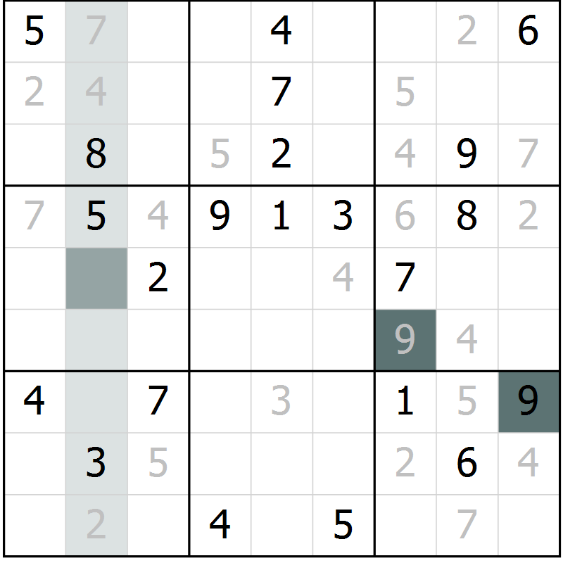Position des candidats pour la solution de la Gr 8 page 11 du magazine de sudoku Virtuose n° 111